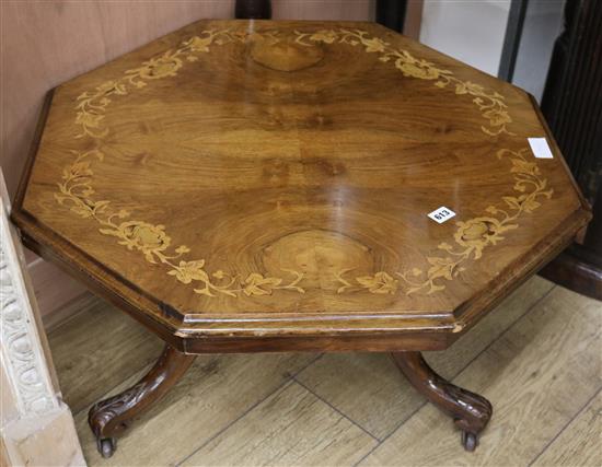 An octagonal inlaid occasional table, W.76cm